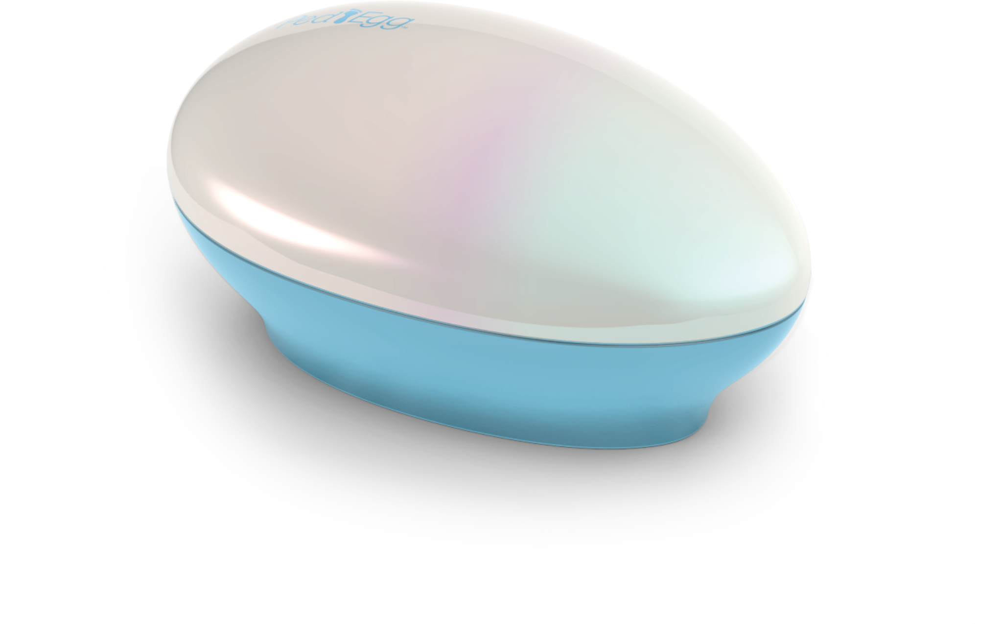 Brand rendering of the closed white-and-blue PedEgg Classic